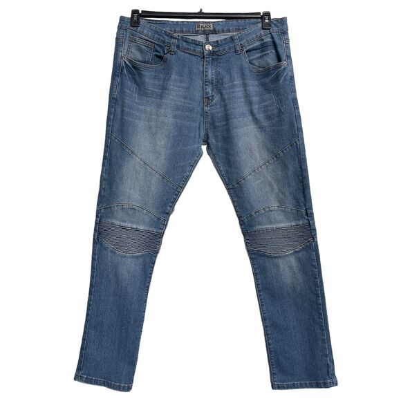 CJ Black SZ 38/32 Skinny Flex Jeans Medium Wash Whiskered Pockets Zip-Fly Mens - Picture 1 of 13